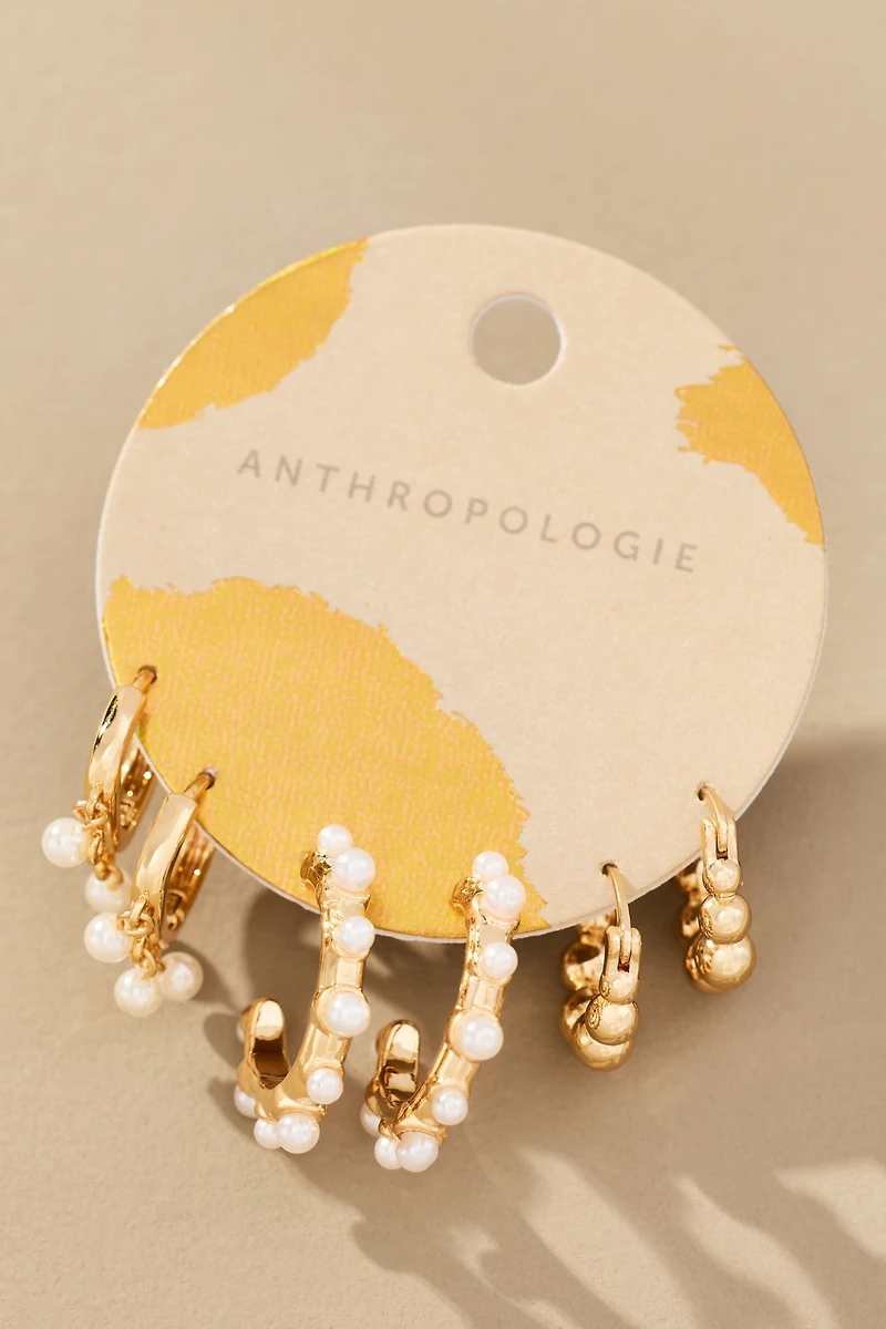 Mini Pearl Hoop Earrings, Set of 3
