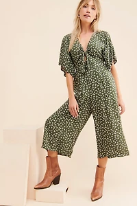 en elly Front Tie Floral Jumpsuit