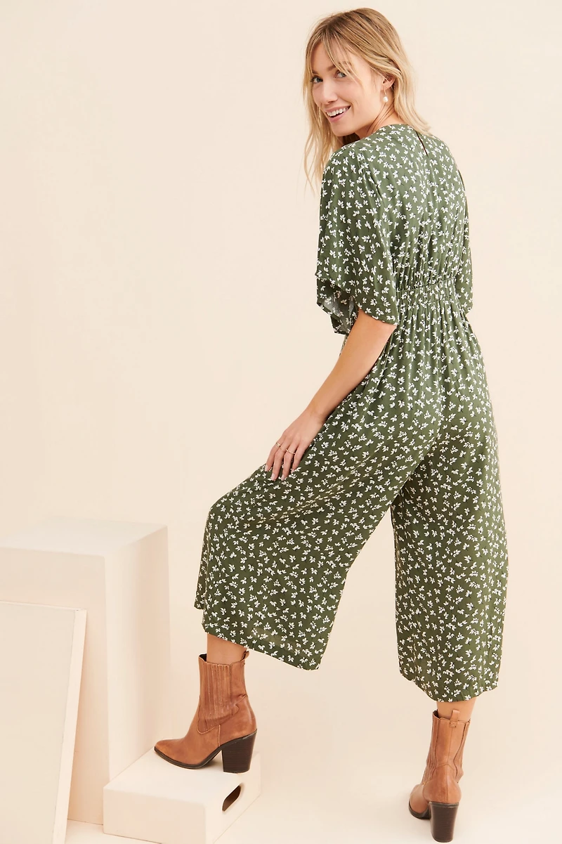 en elly Front Tie Floral Jumpsuit