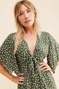 en elly Front Tie Floral Jumpsuit