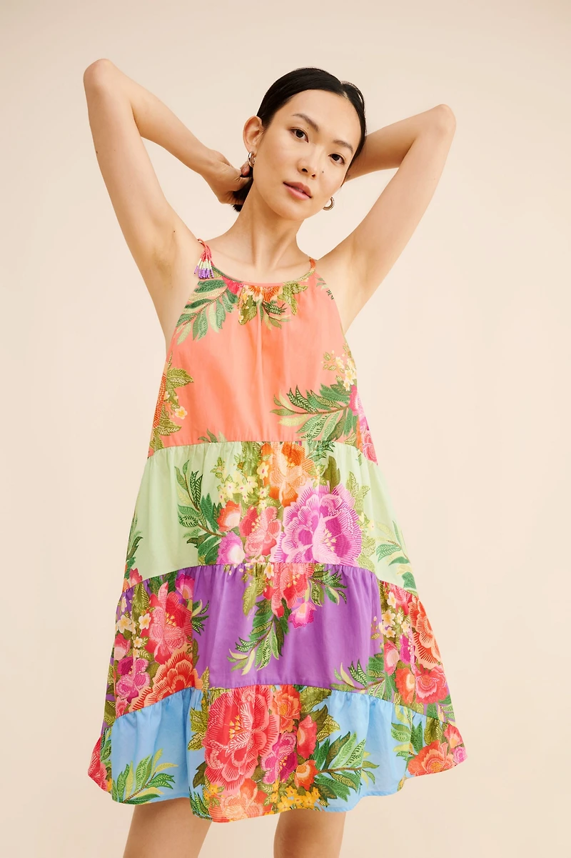 FARM Rio Halter Floral Tiered Mini Dress