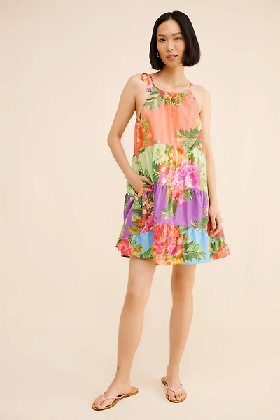 FARM Rio Halter Floral Tiered Mini Dress