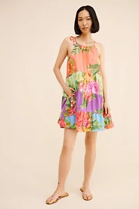 FARM Rio Halter Floral Tiered Mini Dress