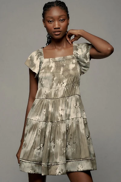Flutter-Sleeve Square-Neck Mini Dress