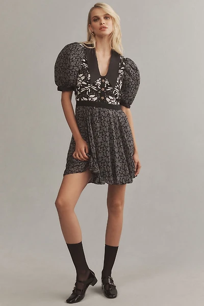 Short-Sleeve Button-Front Mini Dress