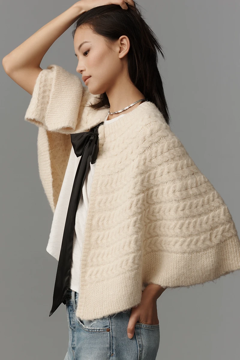 Maeve Tie-Front Cable-Knit Cape