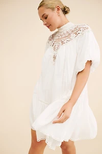 High-Neck Lace Tunic Mini Dress