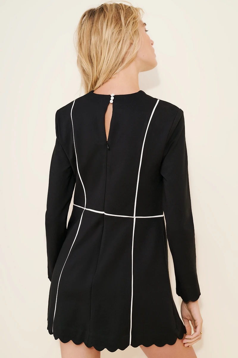 Maeve Square-Neck Scalloped Hem Long-Sleeve Mini Dress