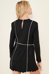Maeve Square-Neck Scalloped Hem Long-Sleeve Mini Dress