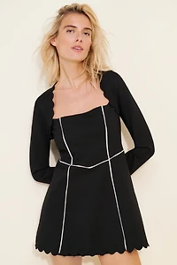 Maeve Square-Neck Scalloped Hem Long-Sleeve Mini Dress