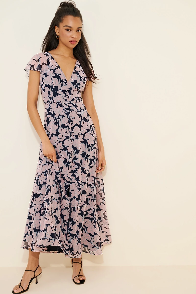 Hutch Ruffle Sleeve Button Front Maxi Dress