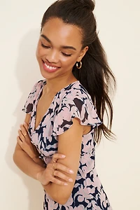 Hutch Ruffle Sleeve Button Front Maxi Dress