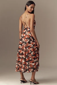 Scoop-Neck Mesh A-Line Midi Dress
