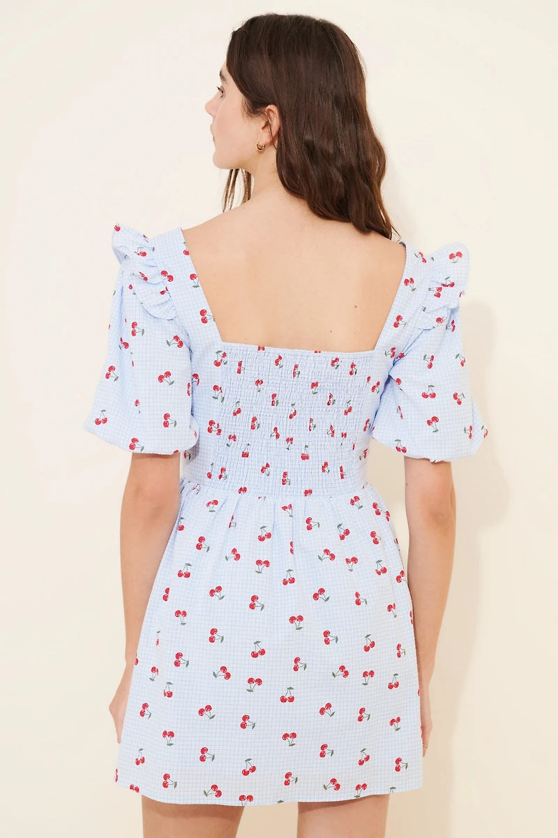 The Frolic Channel Frill Puff Sleeve Mini Dress