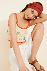 Callahan Floral Crochet Knit Spaghetti Top