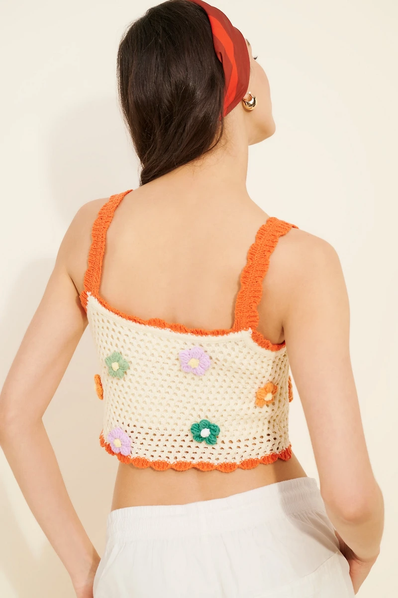 Callahan Floral Crochet Knit Spaghetti Top