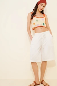 Callahan Floral Crochet Knit Spaghetti Top