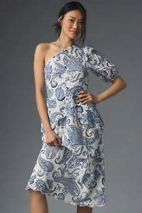 FARM Rio One-Shoulder Eyelet Midi Dress