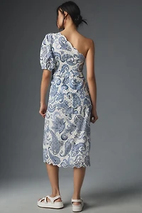 FARM Rio One-Shoulder Eyelet Midi Dress