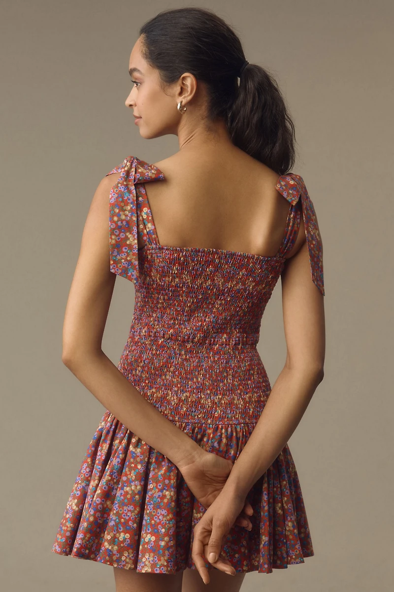 Atsu Tie-Shoulder Smocked Mini Dress