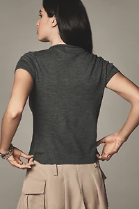 Pilcro Merino Wool Mock-Neck Short-Sleeve Cardigan Sweater