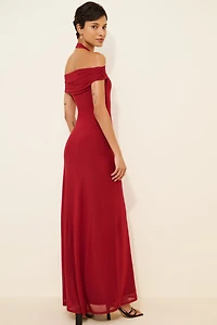 AFRM Yvonne Off-The-Shoulder Slim Mesh Maxi Dress