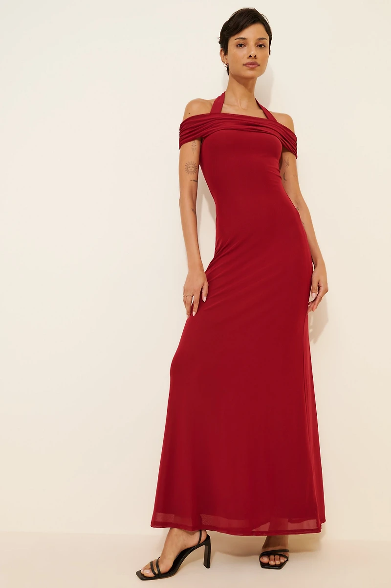 AFRM Yvonne Off-The-Shoulder Slim Mesh Maxi Dress