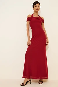 AFRM Yvonne Off-The-Shoulder Slim Mesh Maxi Dress