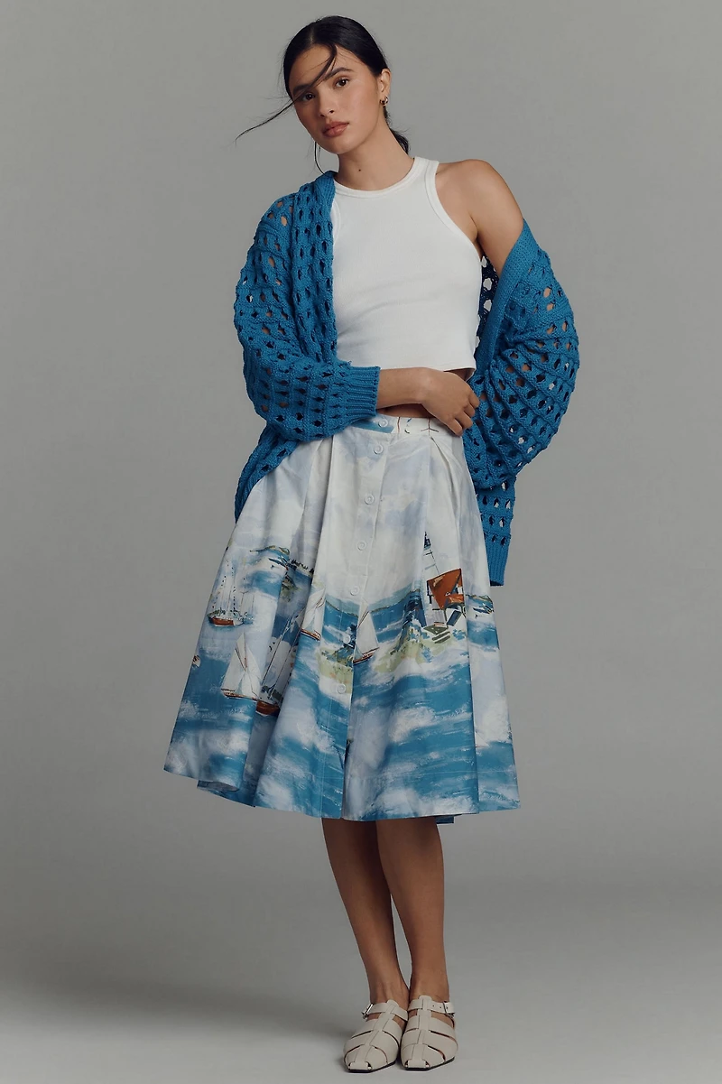 Maeve 50's Seascape Print A-Line Skirt