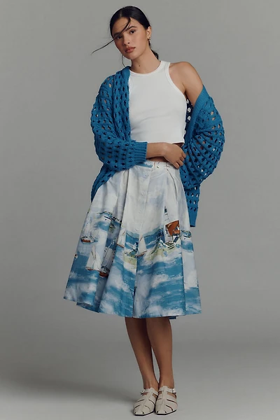 Maeve 50's Seascape Print A-Line Skirt