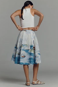 Maeve 50's Seascape Print A-Line Skirt