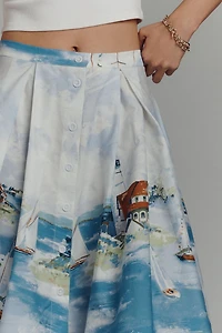 Maeve 50's Seascape Print A-Line Skirt