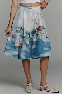 Maeve 50's Seascape Print A-Line Skirt