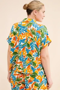 Eloquii Tropical Crop Boxy Button Up Top