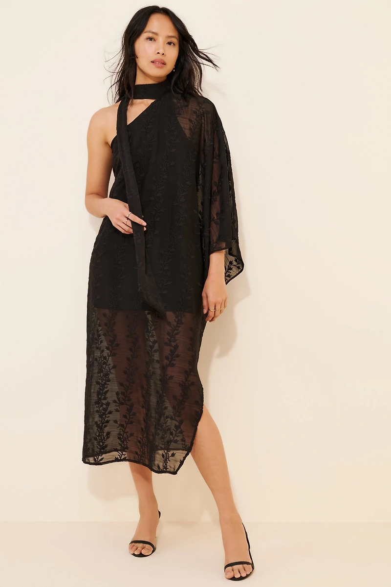 Especia Sheer One Shoulder Midi Dress