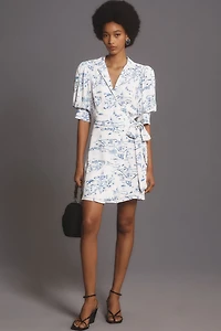 Maeve Short-Sleeve Collared Wrap Mini Dress