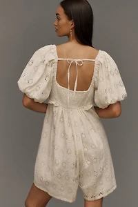 Puff-Sleeved Eyelet Romper