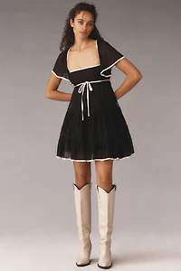Maeve Flutter-Sleeve Bow Babydoll Mini Dress