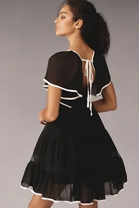 Maeve Flutter-Sleeve Bow Babydoll Mini Dress