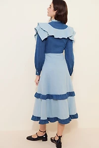 Olivia Rubin Bronte Two-Tone Denim Midi Dress