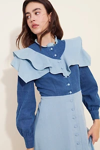 Olivia Rubin Bronte Two-Tone Denim Midi Dress