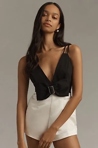 Maeve Sleeveless Deep-V Bow-Front Romper