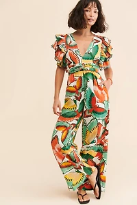 FARM Rio Ruffle-Sleeve Printed Jumpsuit