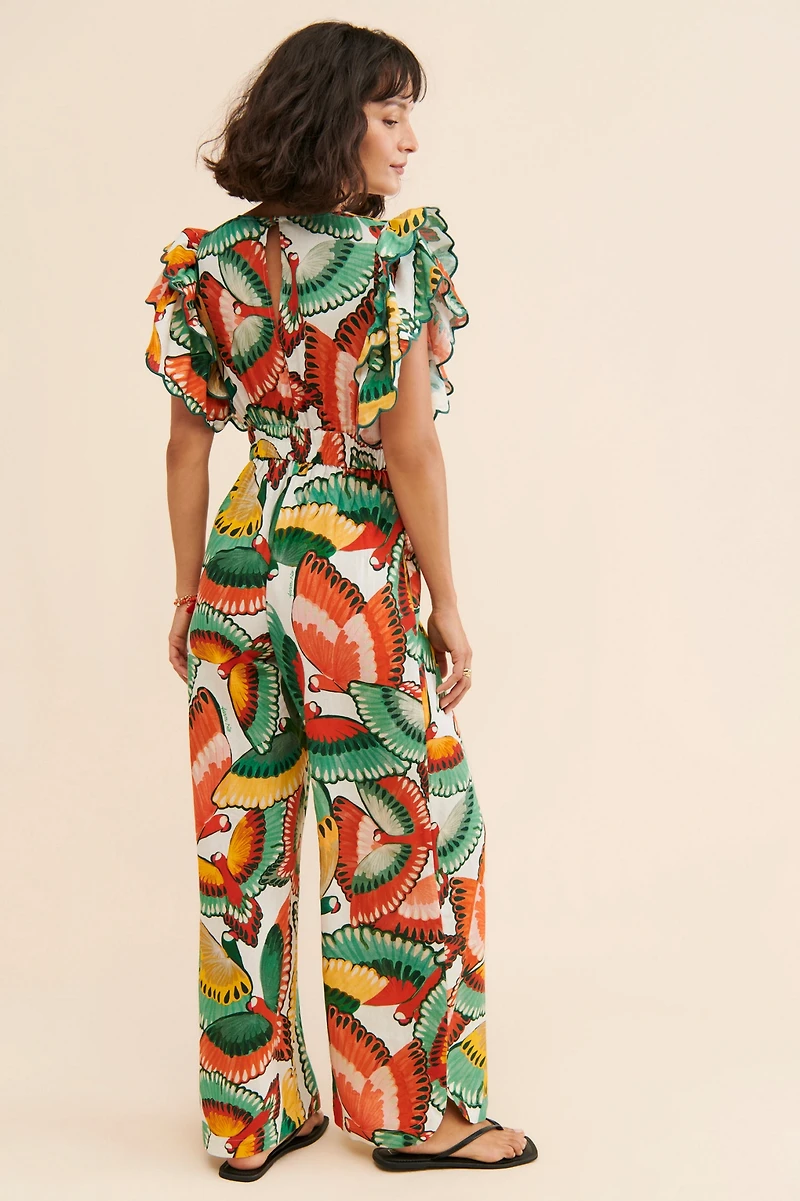 FARM Rio Ruffle-Sleeve Printed Jumpsuit