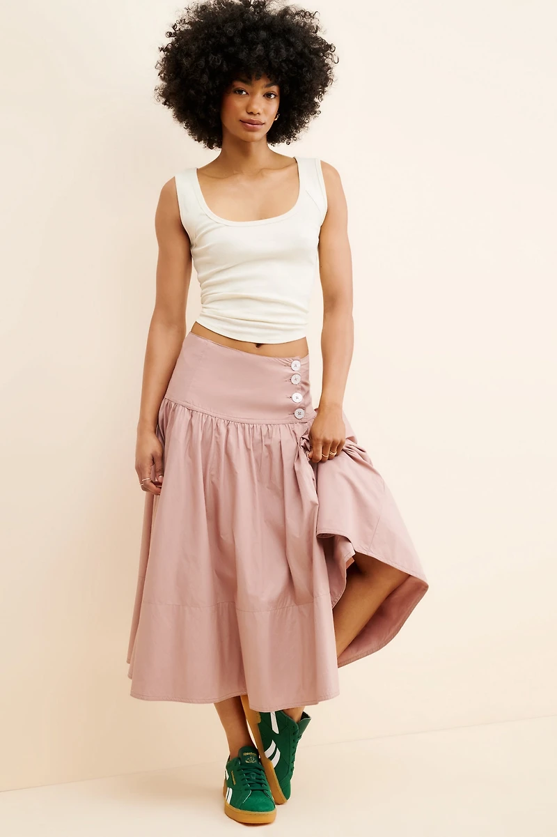 Maeve Drop-Waist Wrap Midi Skirt