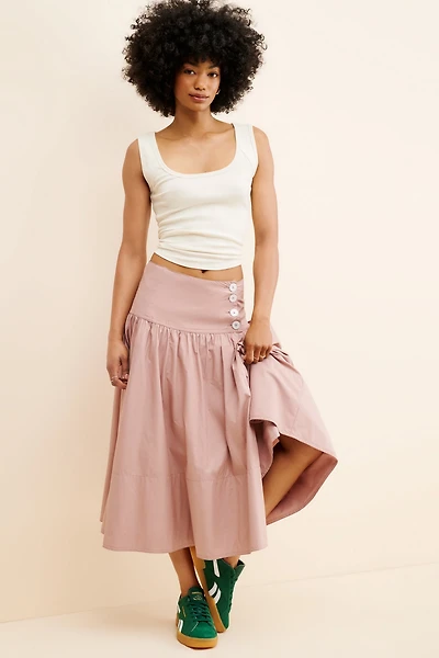 Maeve Drop-Waist Wrap Midi Skirt