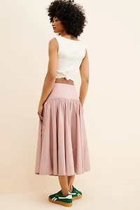 Maeve Drop-Waist Wrap Midi Skirt