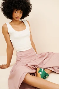 Maeve Drop-Waist Wrap Midi Skirt