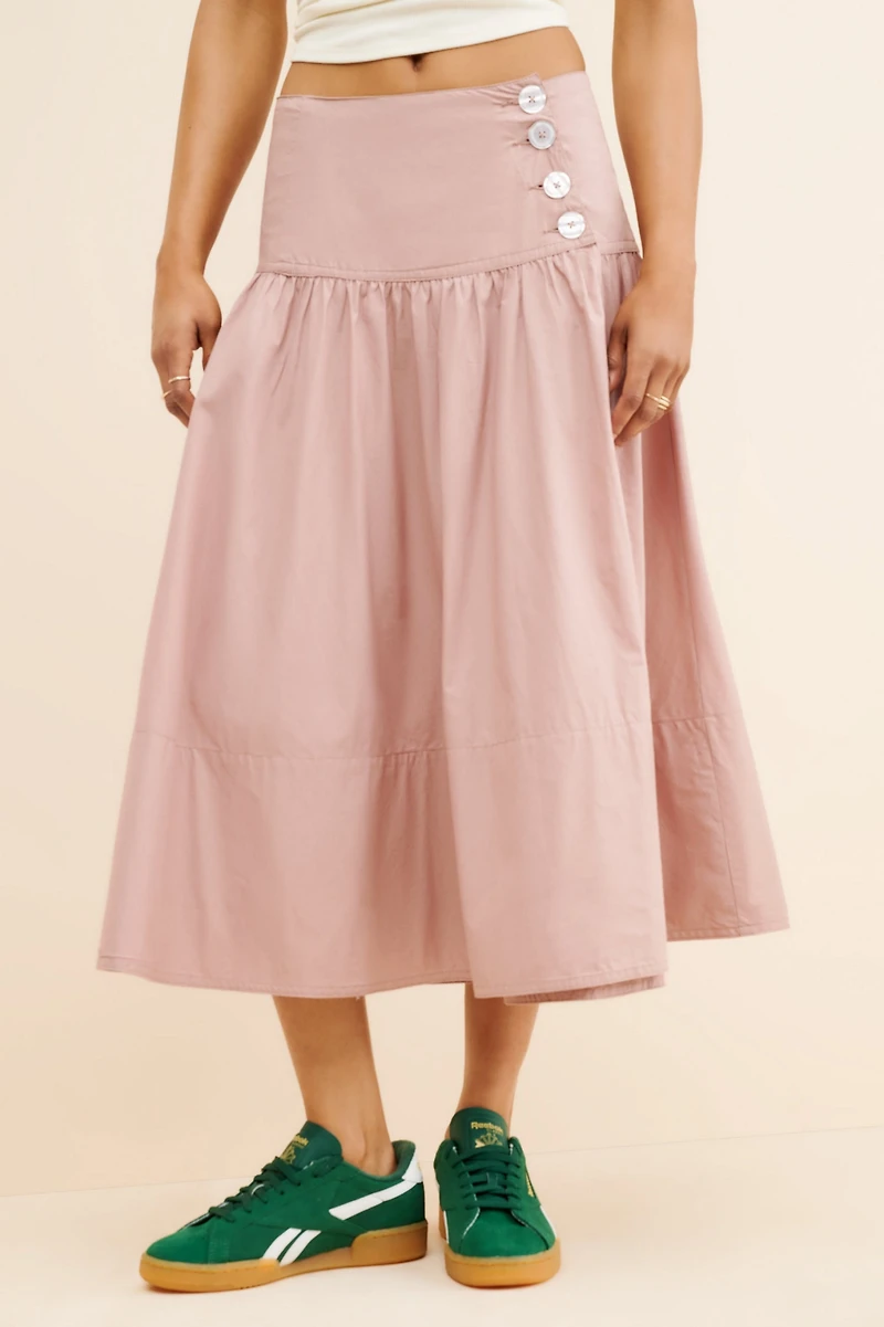 Maeve Drop-Waist Wrap Midi Skirt
