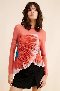 Geisha Designs 3D Floral Asymmetrical Top